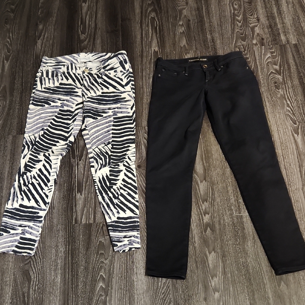 Express Bundle of 2 Pants Black Jeggings  and Patterned Stripe Pants Size 2